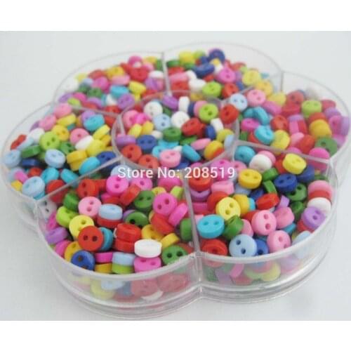 NBNLOL 1000pcs/box Craft buttons assorted colors 2 holes Round 6mm small resin buttons for scrapbooking