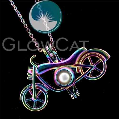 R-C503 Colorful Motorcycle Beads Cage Pendant Perfume Diffuser Aromatherapy Pearl Cage Locket Necklace Boys Gift