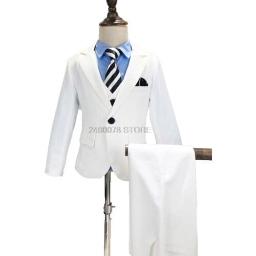 School Kids Piano Ceremony Formal Suit Flower Boys White Blazer Wedding Suit with Bowtie Boys Birthday Party Tuxedo Costume Suit