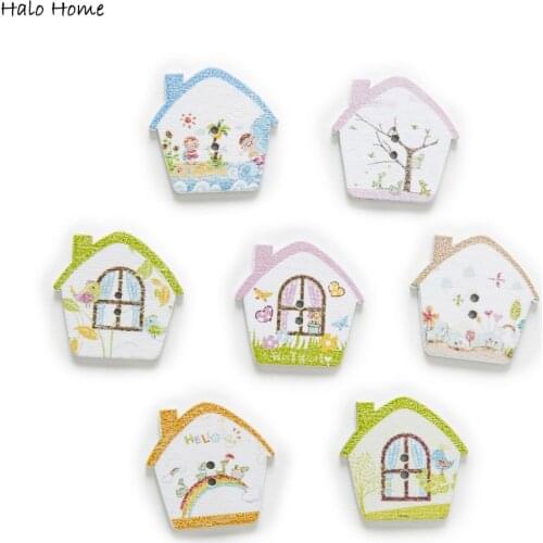 30pcs House Wood Buttons Sewing Scrapbooking Clothing Gift Home Handwork Decor Card Making DIY 26x25mm