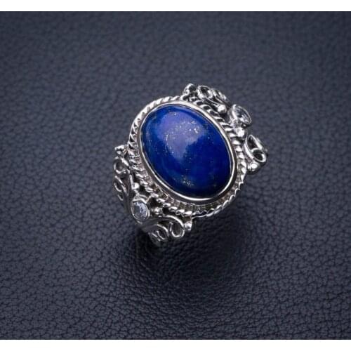 StarGems Natural Lapis Lazuli And Zircon Handmade 925 Sterling Silver Ring 7 E2410
