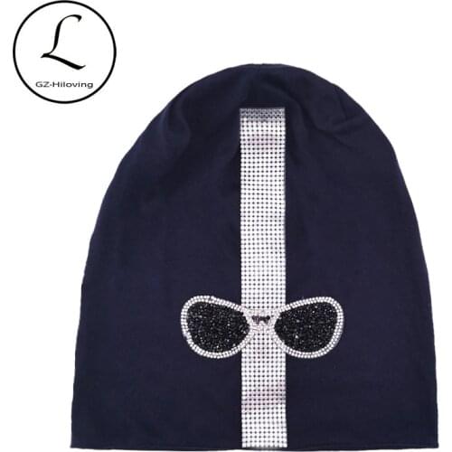 Rhinestones Cotton Women Beanies Hats For Autumn Winter Ladies Mens Glasses Slouchy Skuilles Bonnet Cap gorros mujer invierno