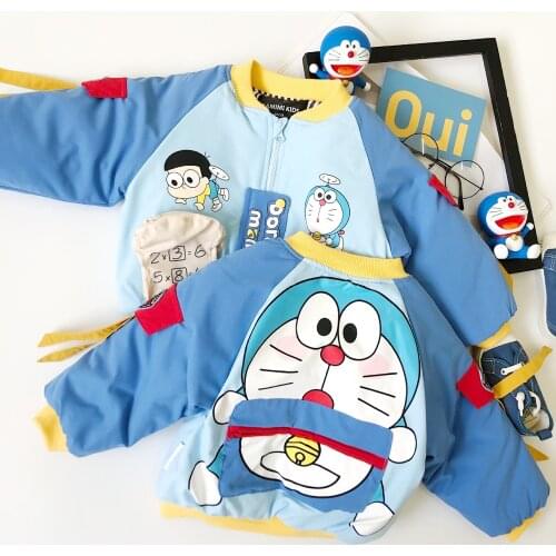 Tonytaobaby Winter New Baby Childrens Cartoon Print Contrast Machine Cat Cotton Coat Kids Coats Boys Winter