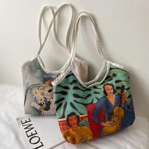 Vintage women bag Van Gogh ins casual Harajuku art oil paint shopper bag Ulzzang women shoulder bag large capacity canvas bags