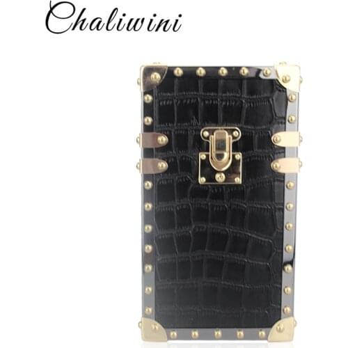 Vintage Party Women Evening Bags Clutch Hasp Black Handbag Interior Compartment For Women Solid Wallet Call Phone Package