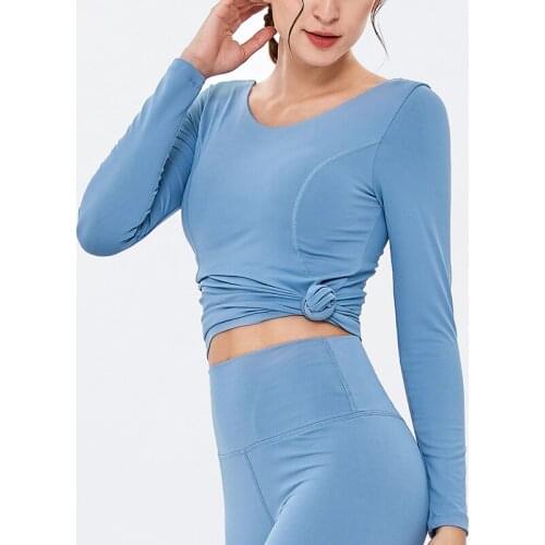 Women Gym Yoga Tops Yoga Shirts Long Sleeve Workout Tops Fitness Sport Training Sexy Beauty Back Cross Straps Yoga Shirts