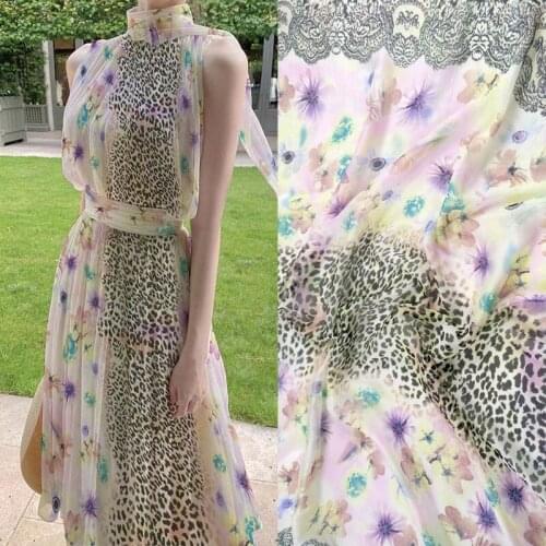 Pure Natural Mulberry Silk Chiffon Fabric Digital Print Leopard Lace Silk Fabric Material Textile Sew Women Dress Scarf Telas