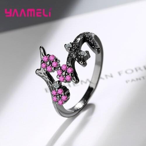 925 Sterling Silver Cute Flower Crystal Resizable Rings For Women Girls Wedding Engagement Fashion Jewelry Valentines Day Gift