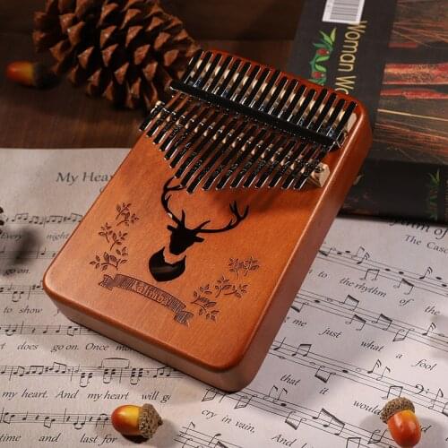 17 Keys Kalimba Thumb Piano Hand protector Mbira Body Musical Instruments Kalimba Piano for Beginner Christmas gift Forest Deer