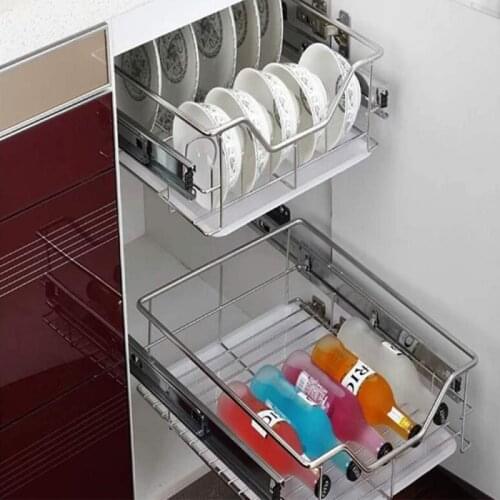 2pcs/set Closet Sliding Drawer Storage Basket With Guide Rail Cabinet Side Mounting Organizer Drawer Basket Pull-out Drawer HWC