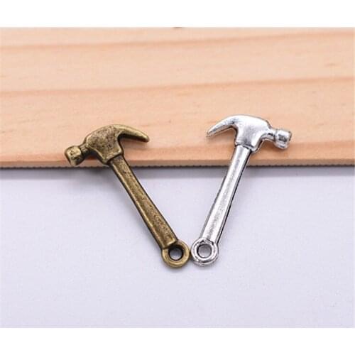20pcs/lot 25x13mm Antique Bronze and Antique Silver Plated Hammer Pendant DIY Jewelry Accessories
