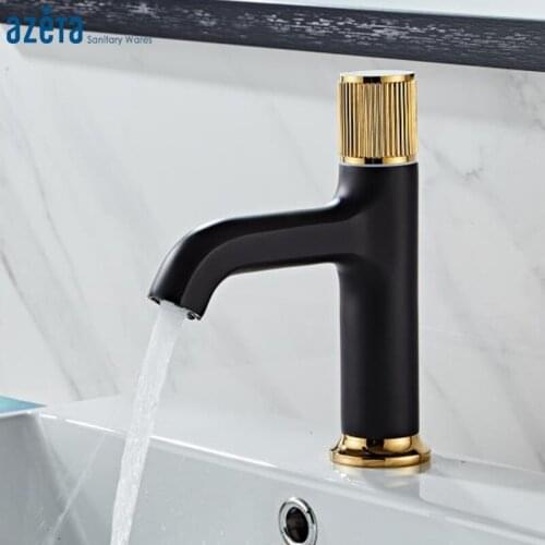 Azeta Basin Faucet Black + Gold Bathroom Wash Basin Tap Deck Mounted Basin Sink Mixer Brass Faucet Crane Tap AT7106BG
