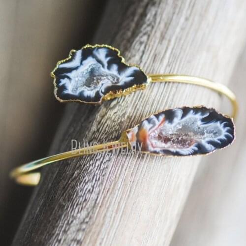 Black Druzy Geode Cuff Black Agate Geode Slice Geode Bracelet Geode Slice Bangle Agate Geode Slice Gemstone Cuff BM33937