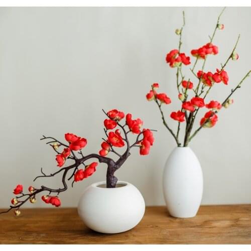 Plum Blossom Artificial Flowers High Quality Branch 1Pcs Fake Flowers Burgundy 1Pc Vase Decorations for Home Flores