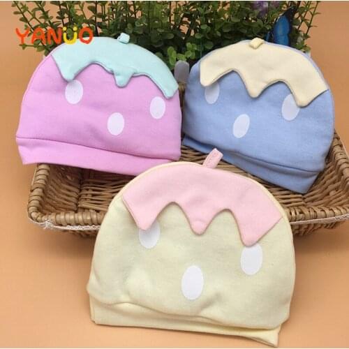 High Quality soft Pink Yellow Strawberry Baby Headwear Hat Cotton Hat, For 0-3 Years Children Girls Boys Cute Hat