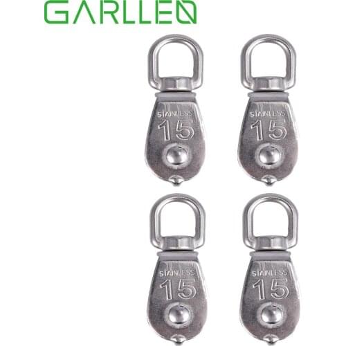 GARLLEN 4pcs Stainless Steel M15 Pulley Single Wheel Swivel Lifting Rope Pulley High Quality Tool For Hanging Things Below 35kg