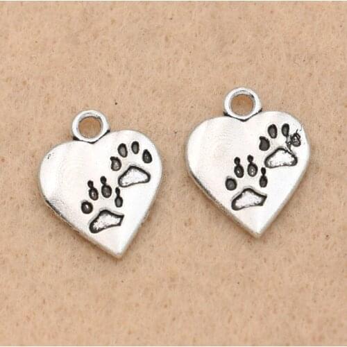 KJjewel Antique Silver Plated Dog Footprint Bear Paw Heart Charm Pendant For Jewelry Making Jewelry Diy Handmade 17x13mm