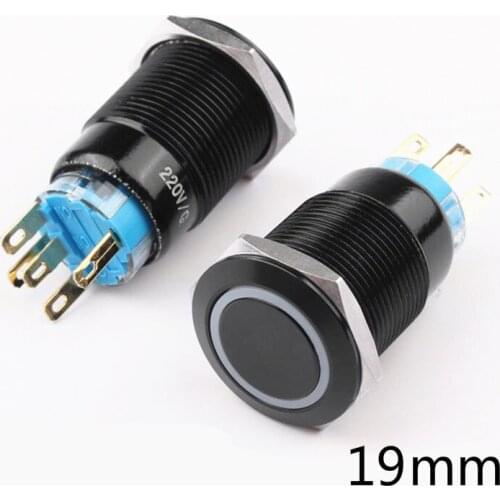 19mm LED Alumina black ring light push button without fixation waterproof momentary button switch Latching