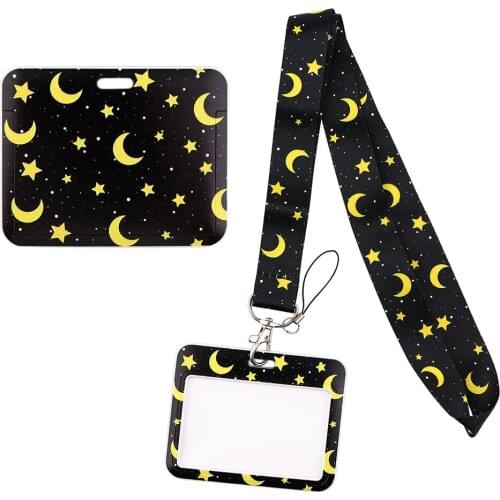 1pcs ZF3003 Creative Moon And Stars Lanyard Credit Card ID Holder Badge Student Women Travel Bank Bus Business Card Cover Badge