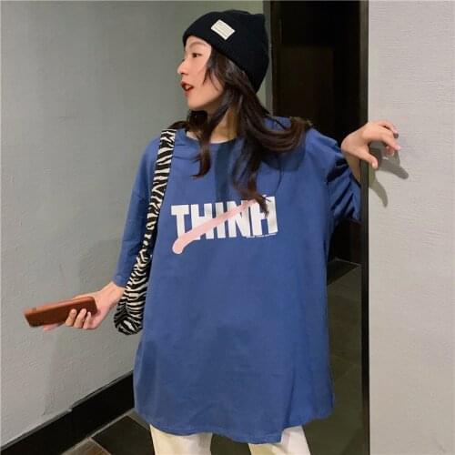 Summer cartoon letter printing loose short-sleeved T-shirt womens bottoming shirt all-match casual college style women