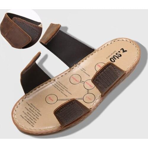 Summer Men Slippers Genuine Leather Slides Designer Sewing Outdoor Retro Slipers Size 46 47 High Quality New 2021