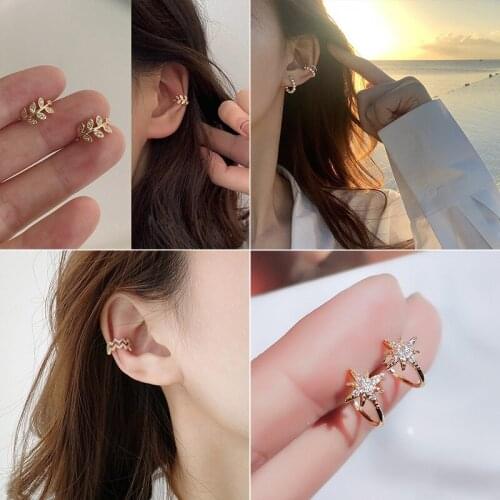 Ear Clip set Crystal Leaf and wave Ear Gap cuff Tide All-match Fake Ear Stud Female Pierceless jewelry for women and girls