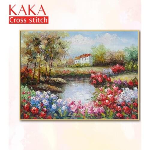 Cross stitch kits,Embroidery needlework sets with printed pattern,11CT-canvas for Home Decor Painting,Landscape Full NCKS085