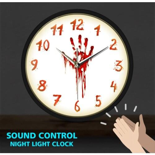 Bloody Hand Horror Design Metal Frame LED Wall Clock Sound Control Halloween Decor Slasher Scary Clock Evil Dead Wall Art Watch