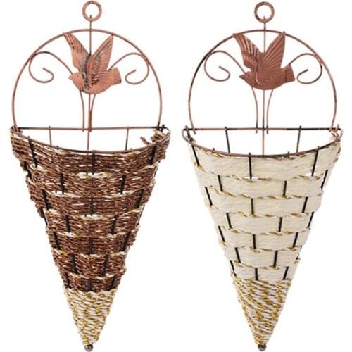 Wall Hanging Natural Wicker Woven Flower Basket Planter Rattan Vase Basket Home Garden Wall Decoration Storage Container