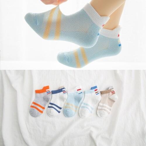 5Pairs/lot 2-9Y Baby Socks Summer Cotton Striped Sports Style Kids Socks Girls Mesh Cute Newborn Boys Toddler Socks Baby
