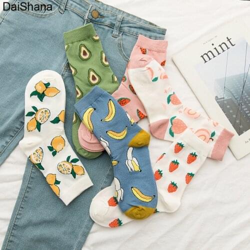 1 Pairs Summer Cartoon Socks Fruit Avocado Banana Watermelon Lemon Strawberry Women Socks Korea Style Crew Fashion Street Socks