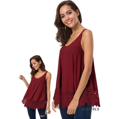 NEW TEES Womens Casual Tshirts Solid Color Round Neck Sleeveless T-Shirts Sexy Lace Tees Summer Fashion Womens T Shirts S-XL