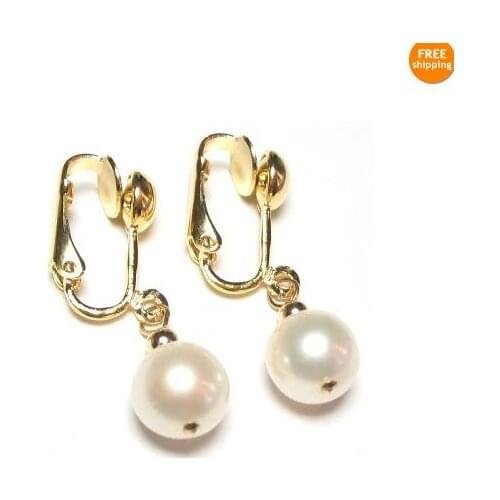 New Favorite Pearl Store 8-9mm Genuine AAA White Color Freshwater Pearl 18k YGP Clip One Earring Wedding Party Perfect Lady Gift