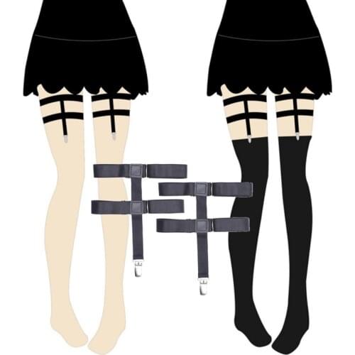 Womens Black Garter Belt Metal Clips Non-slip Stockings Garters Stays Suspenders Female Leg Elastic Knee High Socks Holders