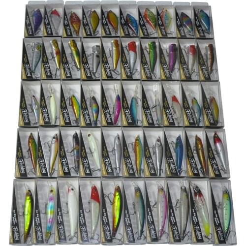 Mixed Lots of 50pcs 6.5cm 7cm 8cm 9cm 11cm Minnow Pencil Popper VIP Hard Fishing Lures Multi Colors