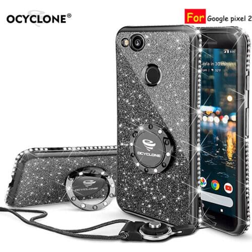 For Google Pixel 2 Case 16:9 Inch Luxury 360 Degree Metal Ring Kickstand Phone Housing Diamond Bling Glitter Purple Soft Slim