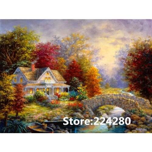 Needlework,embroidery,DIY 14CT Unprinted Cross stitch kits,Mountain House scenic counted Cross-Stitching home decor crafts