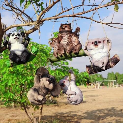 Garden Resin Swing Monkey Raccoon Sculpture Courtyard Villa Koala Decoration Outdoor Landscape Tree Hanging Panda Accessories