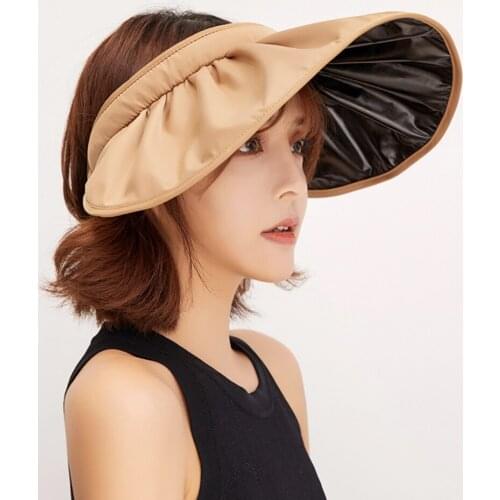 Summer Ladies Sun Visor Big Brim Empty Top Headband Hat Panama Ladies Foldable Sun Hat Leisure Outdoor Beach Hat UV-proof Hat