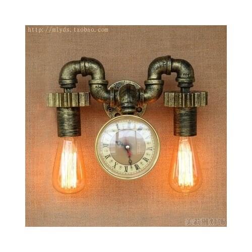 Loft Style Water Pipe Lamp Edison Wall Sconce Creative Clock Retro Wall Light Fixtures Home Decor Vintage Industrial Lighting