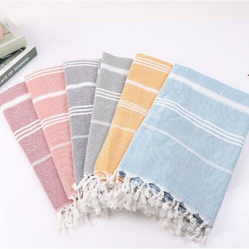 Striped Cotton Turkish Sports Bath Towel with Tassels Travel Gym Camping Bath Sauna Beach Gym Pool Blanket Absorbent Easy Care