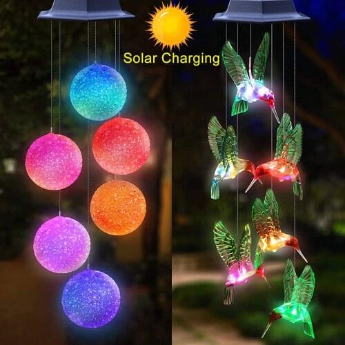 Solar Light Outdoor Powered LED Wind Chime IP65 Waterproof Butterfly Hummingbird Lawn Lamps For Garden Yard Decoration