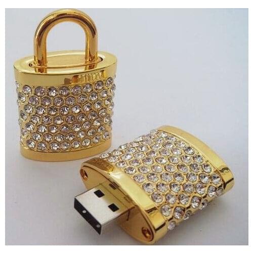 Gold Diamond Lock USB Flash Drive 1TB Genuine USB 128GB 16GB 32GB 64GB Gift Jewelry Pen Drive Pendrive 2TB Memory Stick Key Gift