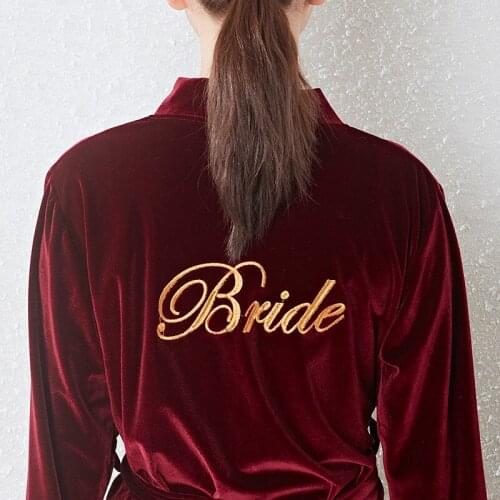 Velour Bride Bridesmaid Wedding Robe Embroidery Sleepwear Autumn Winter Kimono Gown Women Velvet Nightwear Bathrobe Gown
