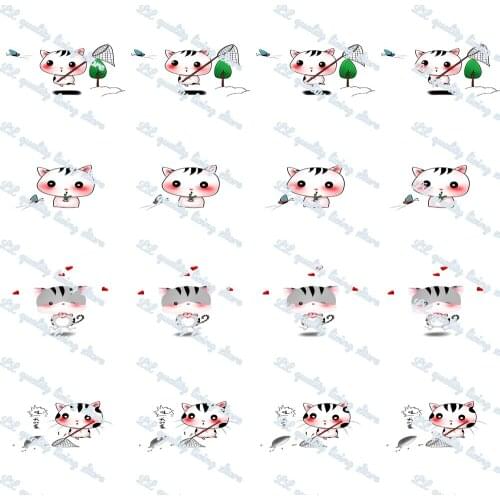 WL Cat Eating Fish Cartoon Printing Grosgrain Ribbon Gift Wrapping Bow Party Decoration Craft Supplies Wholesale Animal Collar
