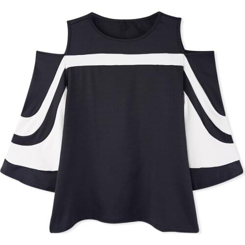 2019 Spring Fashion Color Block Patchwork Office Ladies Shirt Women Blouse Tops Female Three Quarter Sleeve Cut Out Shirt