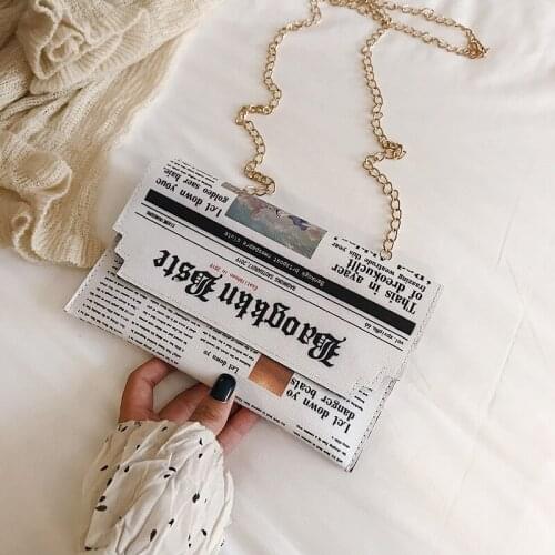Newspaper News Styling Bags Women Joker Messenger Bag Chain Shoulder Bag Personality Fashion Small Square