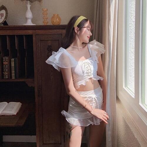 Swim Wear Women 2020 Swimsuit Swimwear Closed Girls Rash Guard Platinum Velvet Lace Ruffle With Skirt Sexy Animal Polyester