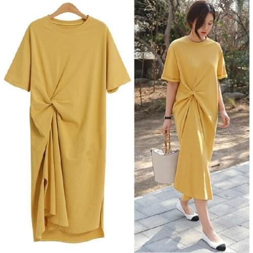 Women Casual Boho Beach Dresses T-shirt Pleated Folds O-Neck Party Summer Dress Short Sleeve Loose Mini Dress Plus Size