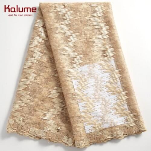 Kalume Gold African Dry Lace Fabric Soft French Mesh Lace Fabric Embroidery Nigerian Tulle Lace Fabric For Party Wedding F2249